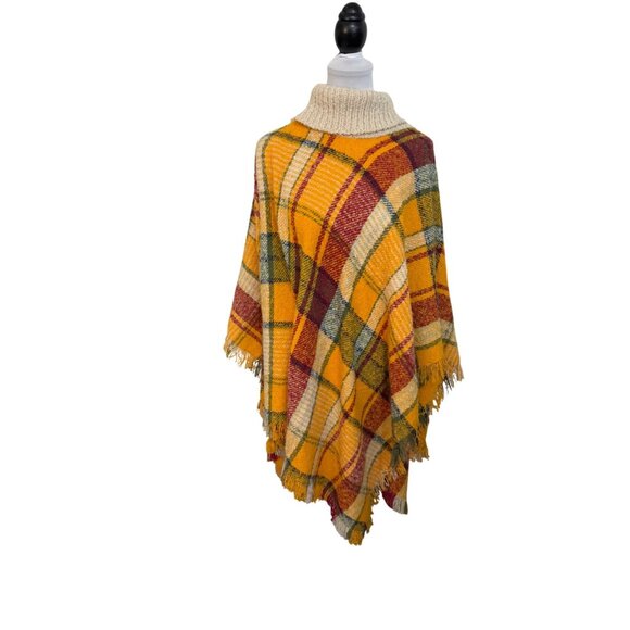 Ruggine Marigold Tunic Poncho Aspen Cape Plaid Pullover Cowl Neck Retro Style - Picture 12 of 12